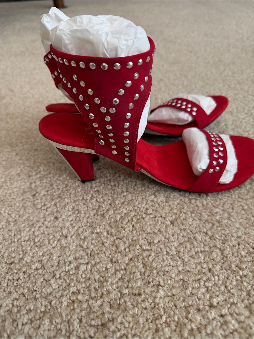 Onex Red Rhinestone Open-Toe Dance Shoes - Picture 3 of 6